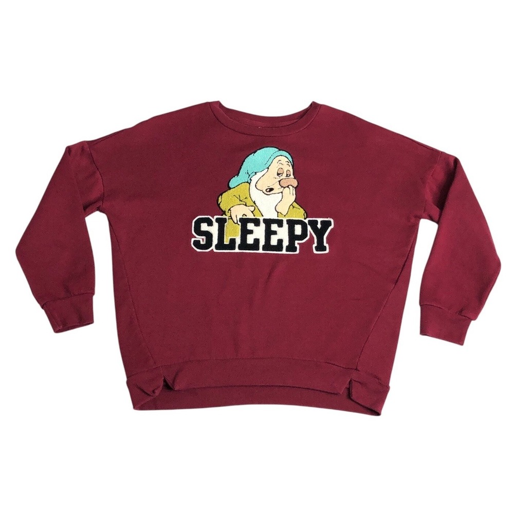 Disney‎ Snow White Sleepy Sweater Womens Small Maroon Pullover Sweatshirt Crew